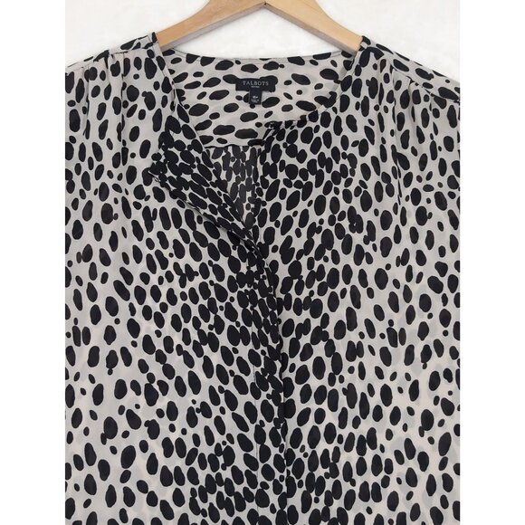 Talbots Button Up Semi Sheer Top Women 16 Petite Beige Black Animal Print Career - Picture 3 of 8